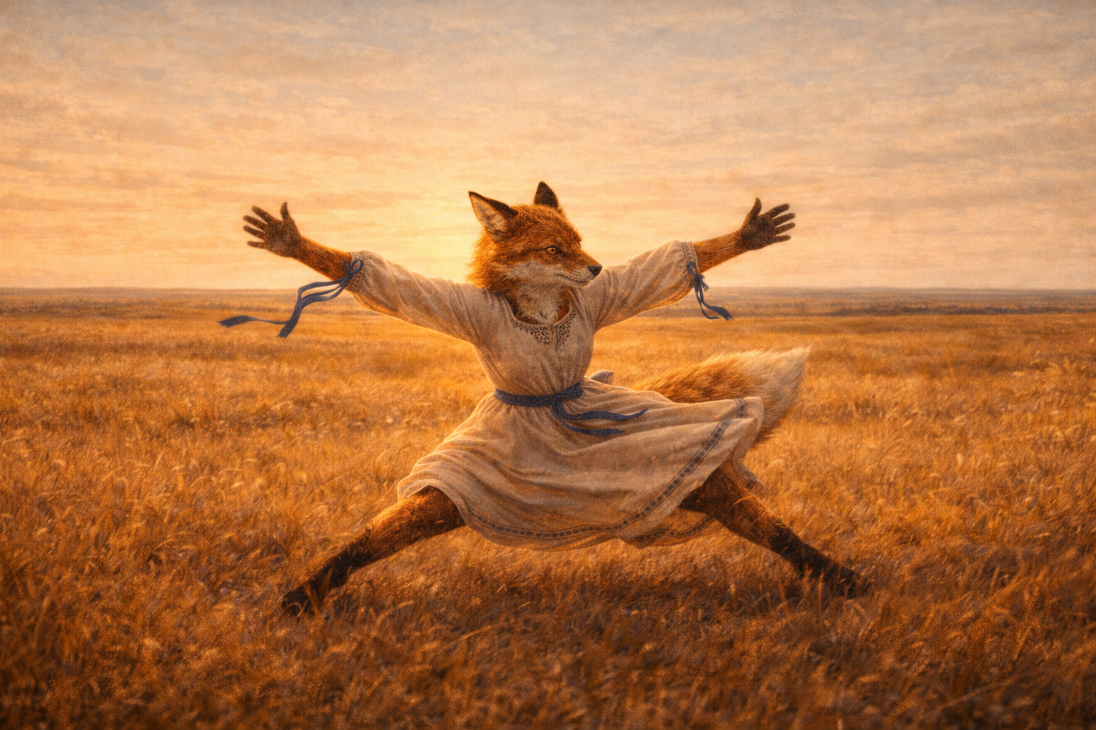Foxyana dancing on the Poltava steppe — volia in motion, the landscape with no walls